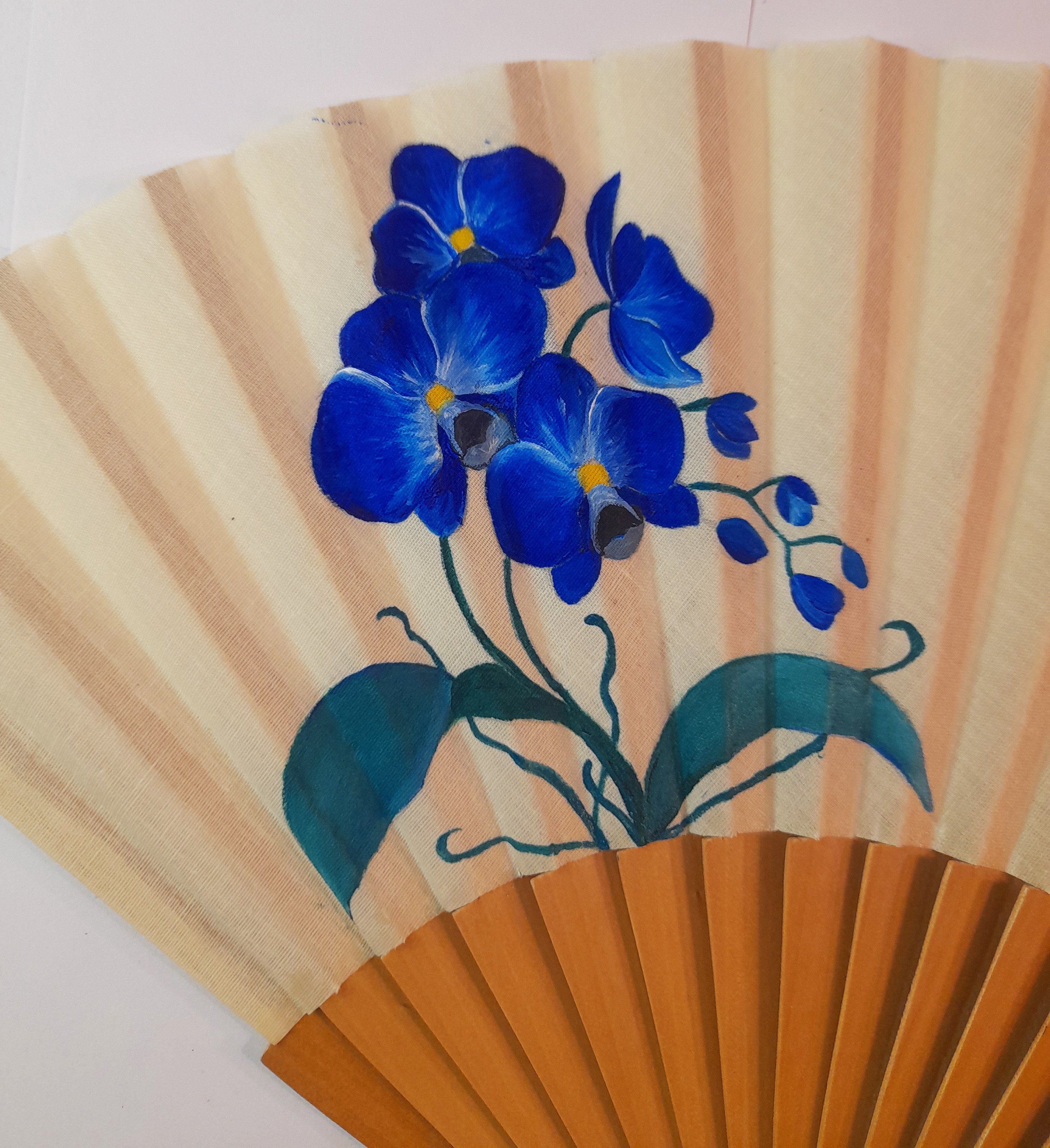 Eventail personnalis&eacute; en coton peint &agrave; la main