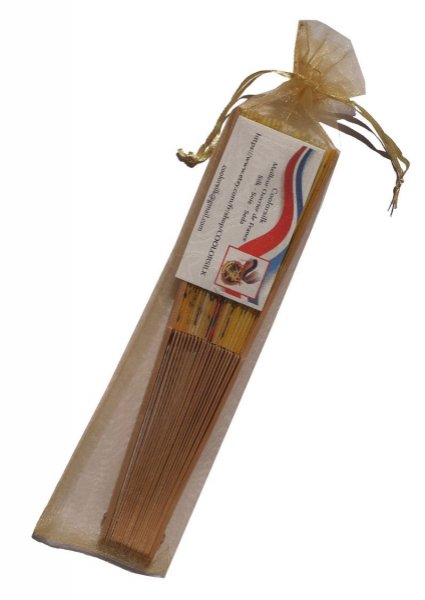 H&aring;ndtegnet og malet satinvifte "Liberty