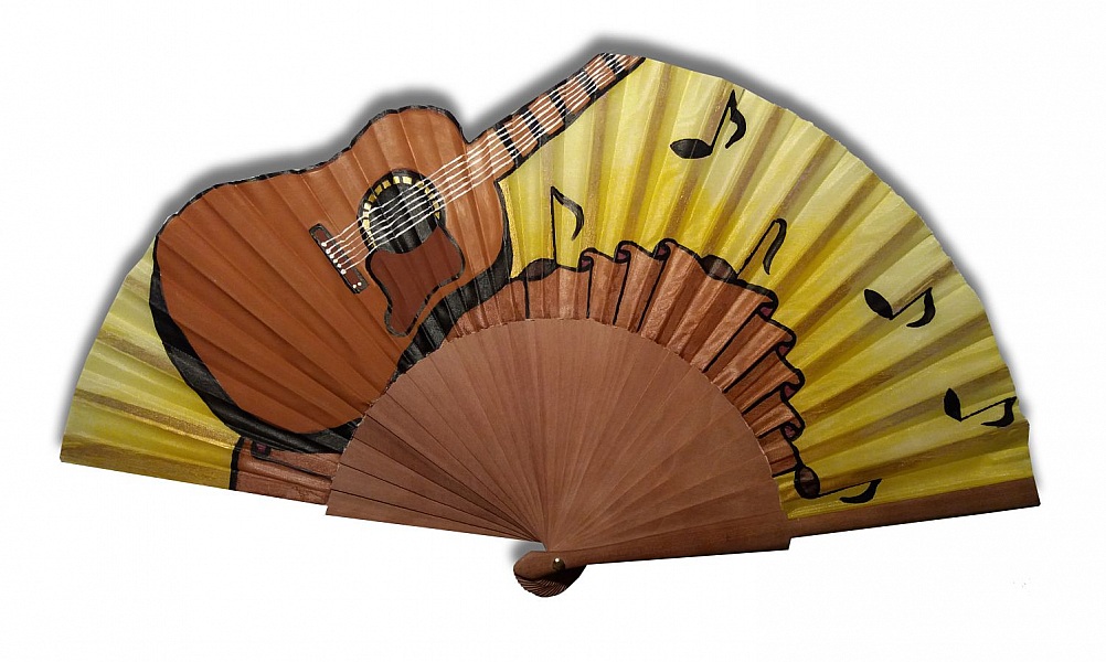 Eventail en soie dessin&eacute; et peint &agrave; la main "Guitara"