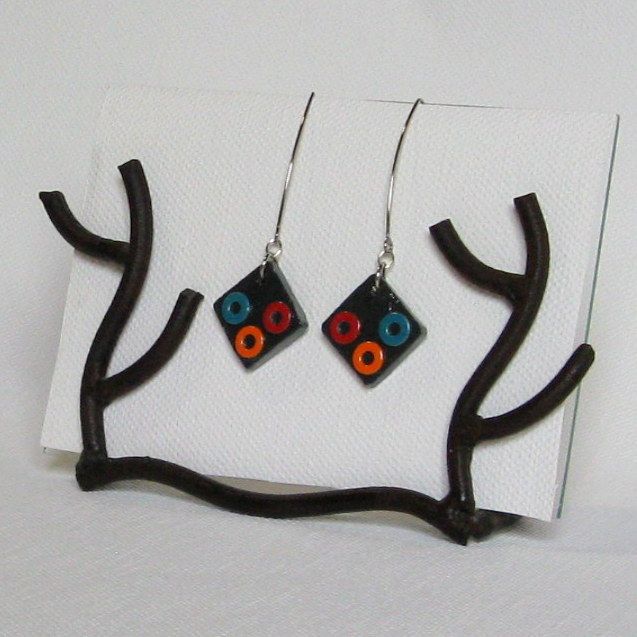 Grande Boucles d'oreille pour femme en Ardoise Multicolores pour Oreilles Percées, Création Artisanale