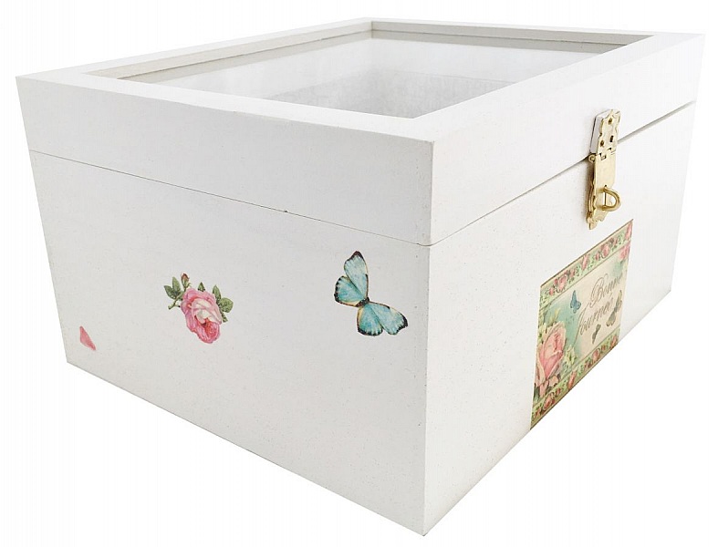 Tr&aelig;kasse med glasl&aring;g. Model : god dag