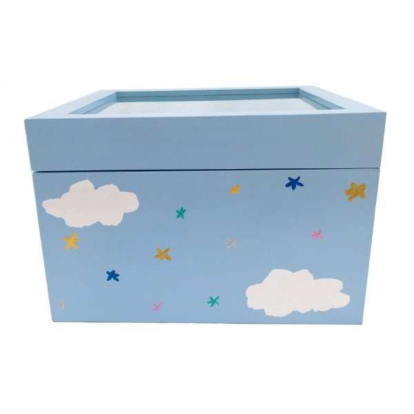 Tr&aelig;kasse med glasl&aring;g. Model : bl&aring; enhj&oslash;rning