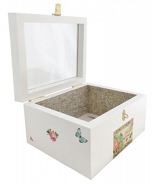 Tr&aelig;kasse med glasl&aring;g. Model : god dag