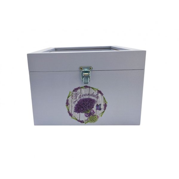 Tr&aelig;kasse med glasl&aring;g. Model : lavendula.