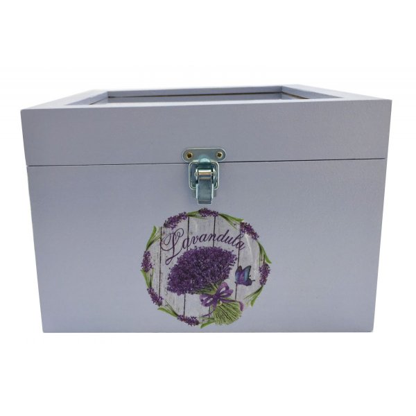 Tr&aelig;kasse med glasl&aring;g. Model : lavendula.