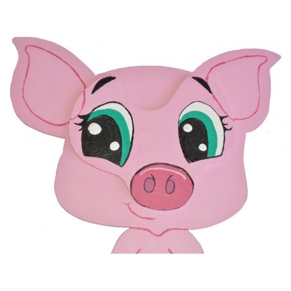 Træskilt til væg eller dør model :gris chibi pig piglet manga 21x20 cm pink