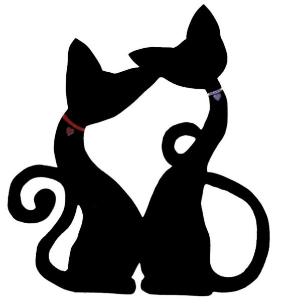 Skilt til v&aelig;g eller d&oslash;r i tr&aelig; model : par kat stort hjerte omfavne 46x40 cm sort