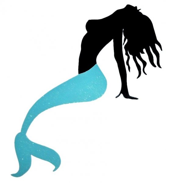 Skilt til v&aelig;g eller d&oslash;r i tr&aelig; model: tofarvet havfrue med pailletter 24x53 cm 