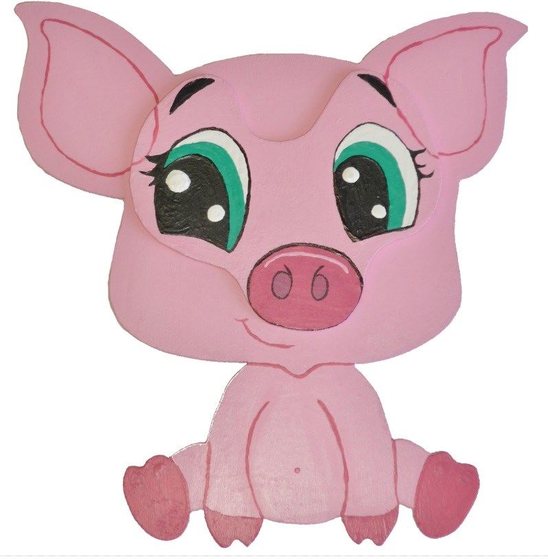 Træskilt til væg eller dør model :gris chibi pig piglet manga 21x20 cm pink