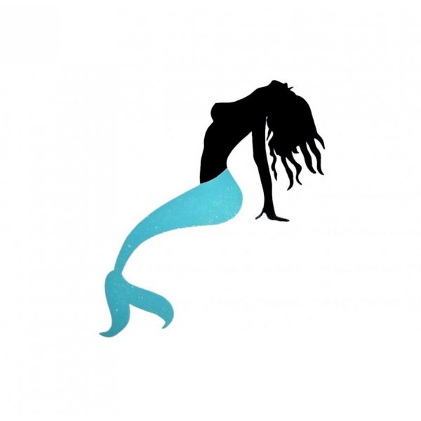 Skilt til v&aelig;g eller d&oslash;r i tr&aelig; model: tofarvet havfrue med pailletter 24x53 cm 