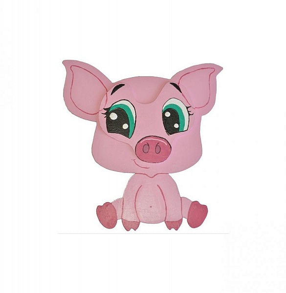 Tr&aelig;skilt til v&aelig;g eller d&oslash;r model :gris chibi pig piglet manga 21x20 cm pink