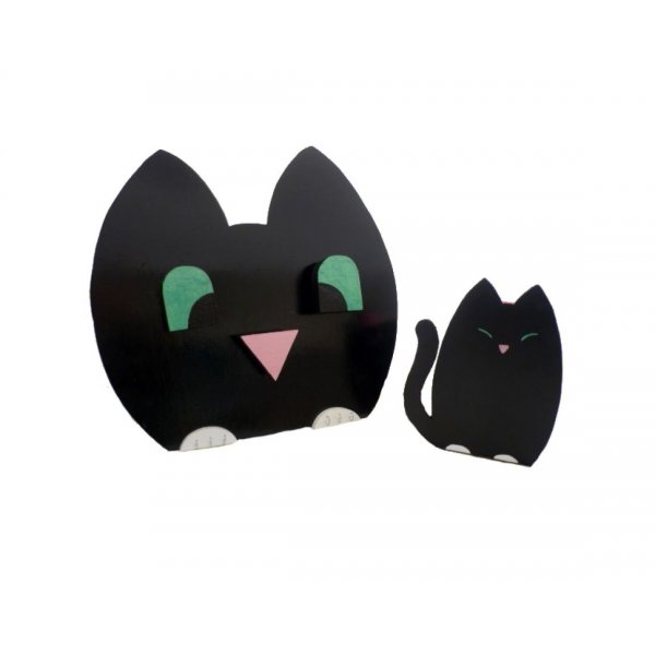 Tilbage til skolen s&aelig;t i tr&aelig; model : fr&aelig;k kat Blyantesk&aring;l og v&aelig;ggarderobe med 3 kroge + n&oslash;glering