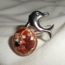 Original 925 sølv ring med jaspis sten og delfin