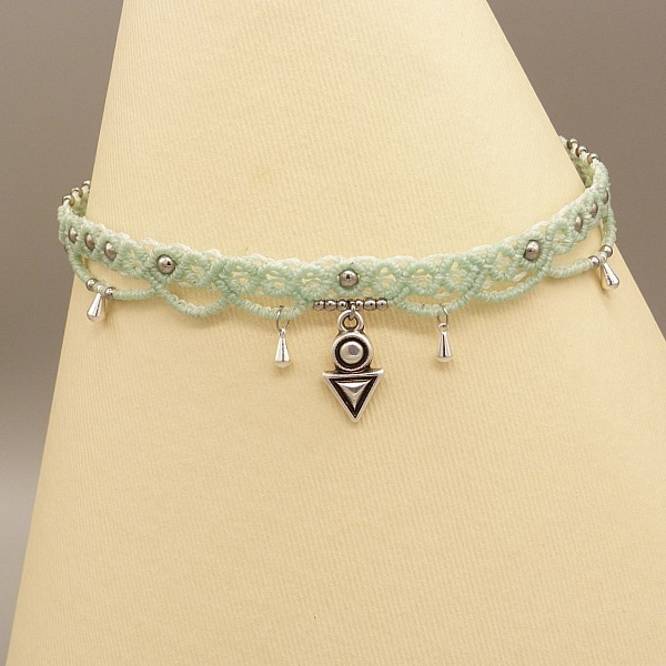 Vand mintgr&oslash;n mikro macram&eacute; choker halsk&aelig;de