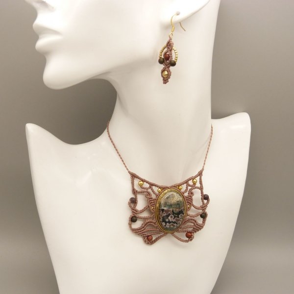 Par &oslash;reringe i micro-macram&eacute;, taupefarvet 