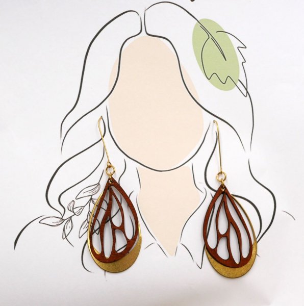 Vinge&oslash;reringe i kirseb&aelig;rtr&aelig; p&aring; ovalt gennembrudt arbejde i forgyldt messing