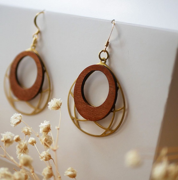 Vinge&oslash;reringe i kirseb&aelig;rtr&aelig; p&aring; ovalt gennembrudt arbejde i forgyldt messing