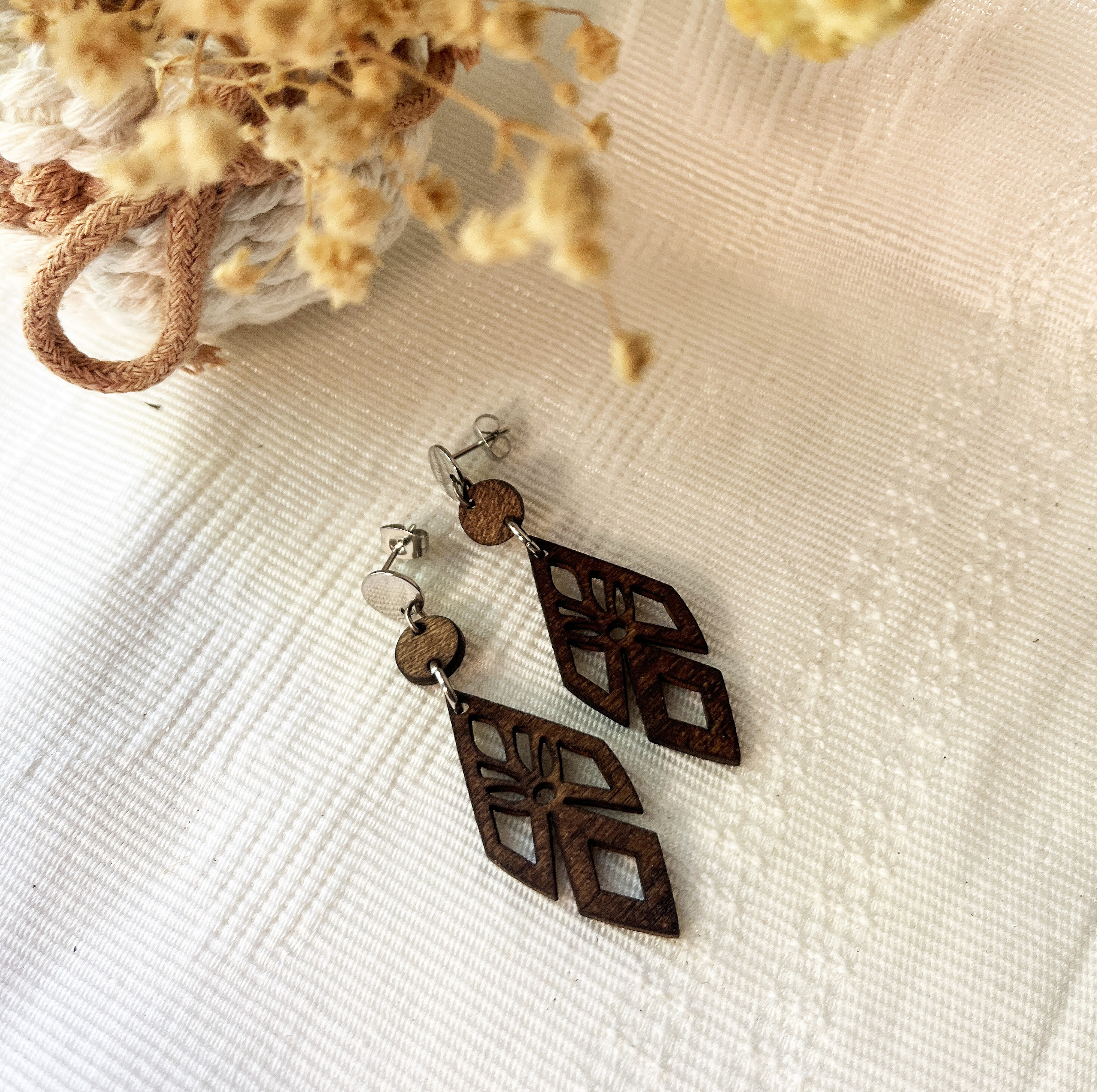 boucles d'oreilles bois géométrique