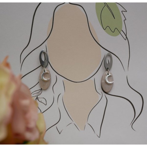 Boucles d'oreilles pendantes g&eacute;om&eacute;triques ovales blanc croissants de lune