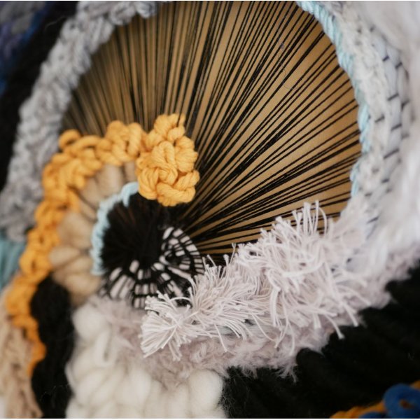 Grand tissage mural rond Coucher de soleil sur l'oc&eacute;an 