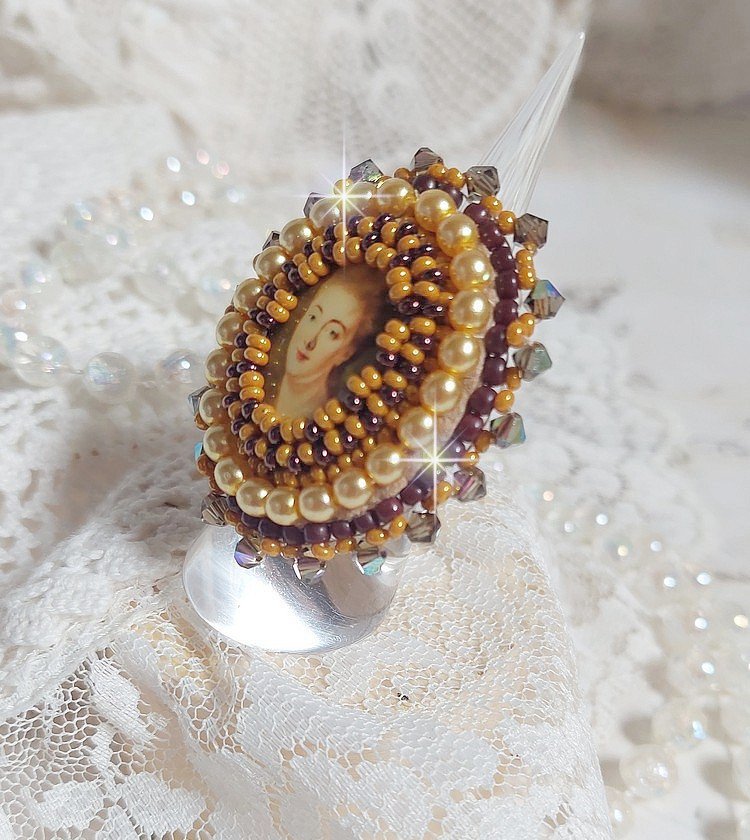 Mme de Pompadour ring broderet med perleperler, Swarovski krystal, en meget smuk forførelse