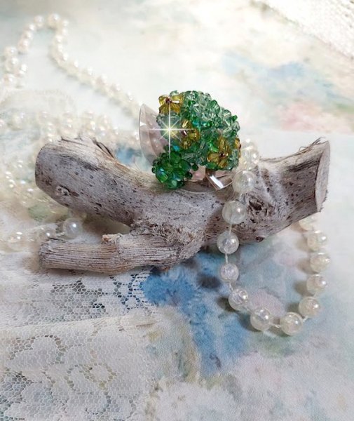 Tender Green Ring med Swarovski krystalfacetter og spinnere