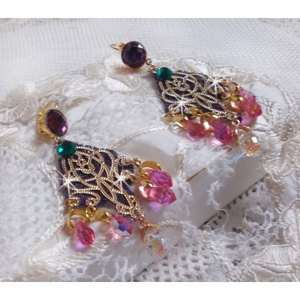 BO Asiane skabt med Swarovski Crystal Drops, 1950's Violet blonder og glasperler