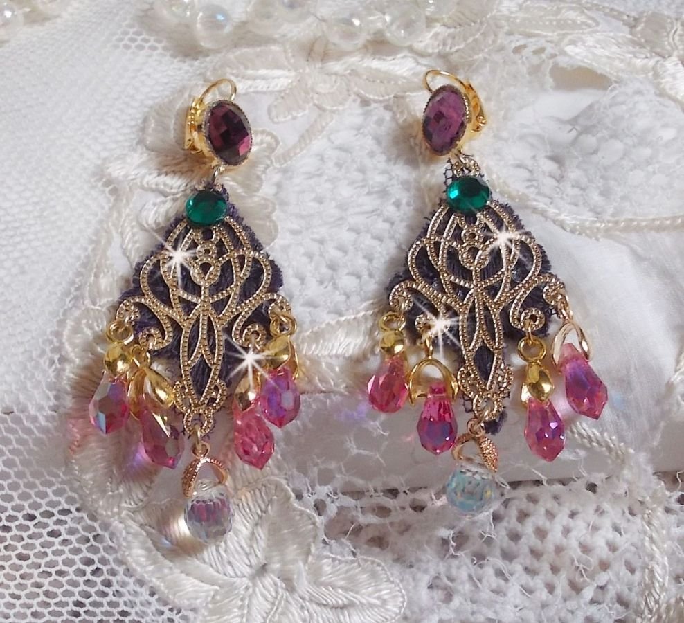 BO Asiane skabt med Swarovski Crystal Drops, 1950's Violet blonder og glasperler