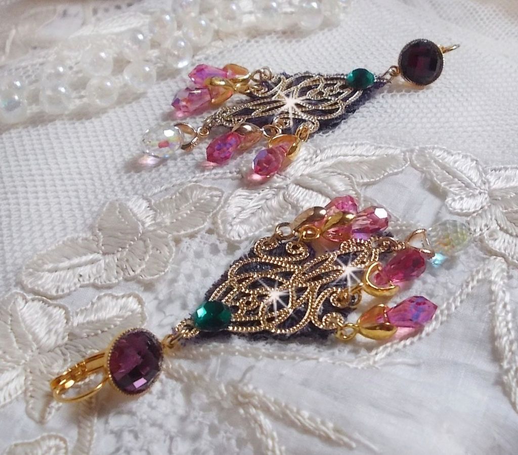 BO Asiane skabt med Swarovski Crystal Drops, 1950's Violet blonder og glasperler