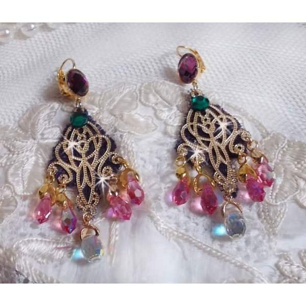 BO Asiane skabt med Swarovski Crystal Drops, 1950's Violet blonder og glasperler