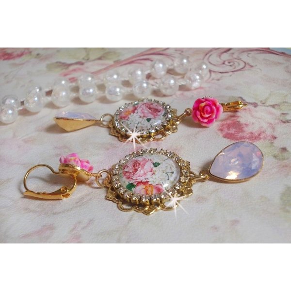 BO Bouquet Valentine skabt med glascabochoner af rosenbuket, cabochoner af harpiks og Swarovski-krystaller 