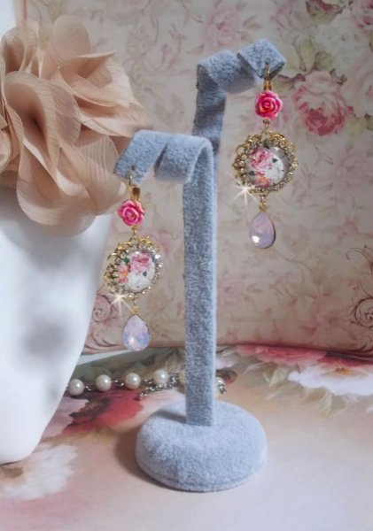 BO Bouquet Valentine skabt med glascabochoner af rosenbuket, cabochoner af harpiks og Swarovski-krystaller 