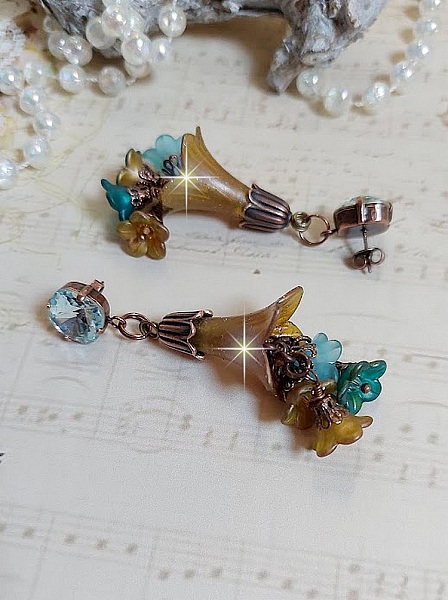  BO C&eacute;zanne cr&eacute;&eacute;es aves fleurs synth&eacute;tiques et perles Cristal Swarovsky