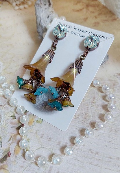  BO C&eacute;zanne cr&eacute;&eacute;es aves fleurs synth&eacute;tiques et perles Cristal Swarovsky