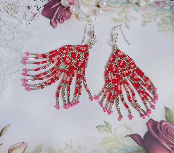 BO Imagine montées avec rocailles verres, tubes Argent 925 et crochets d’oreilles plaqué argent