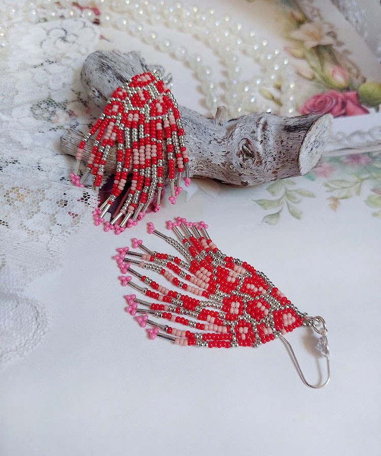 BO Imagine montées avec rocailles verres, tubes Argent 925 et crochets d’oreilles plaqué argent