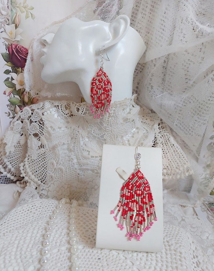 BO Imagine montées avec rocailles verres, tubes Argent 925 et crochets d’oreilles plaqué argent