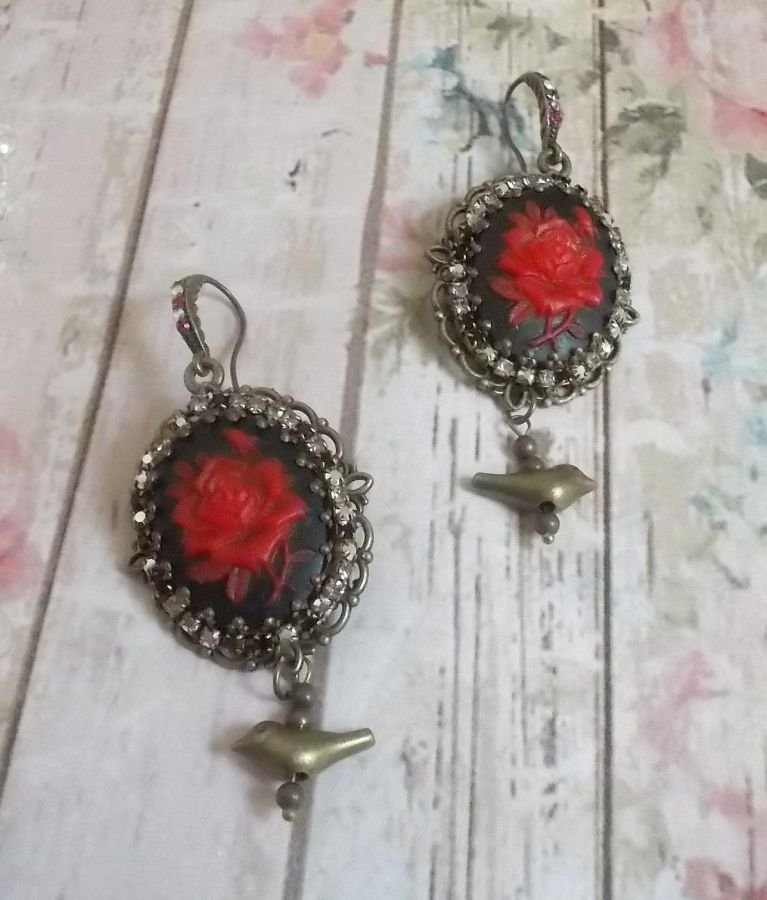 BO Loly Roses skabt med harpiks cabochons, krystal rhinestone kæde med bronze tilbehør