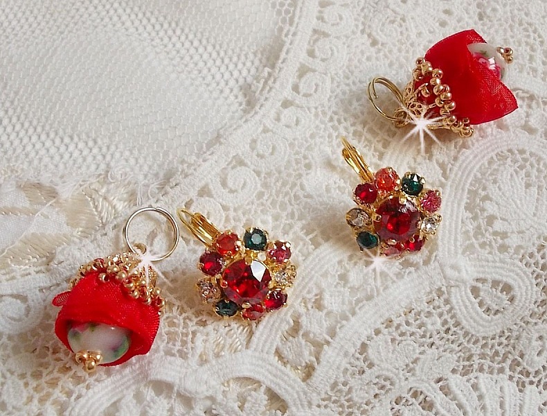 BO Mia broderet med Swarovski-krystaller, orange zirkonsten, Fimo-perler og fr&oslash;perler