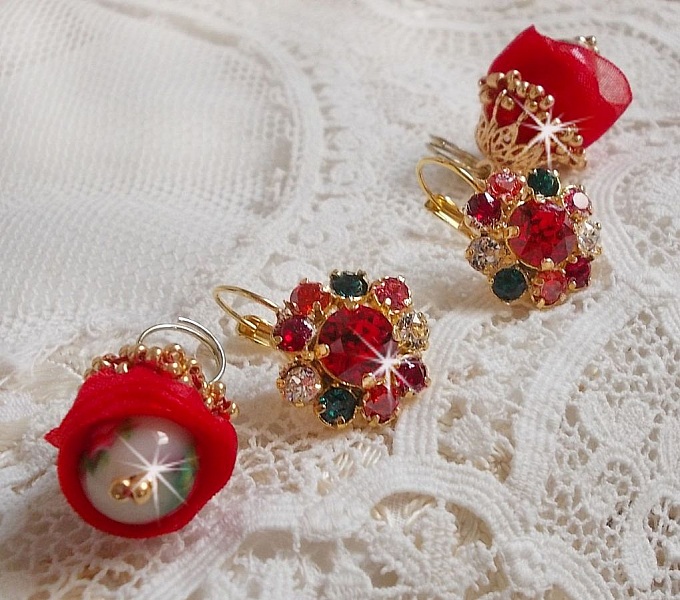 BO Mia broderet med Swarovski-krystaller, orange zirkonsten, Fimo-perler og fr&oslash;perler