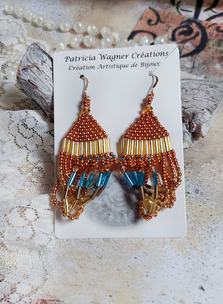 BO Tangerine montées avec rocailles verre, perles cristal Swarovski et crochets d’oreilles Gold filled 14 carats