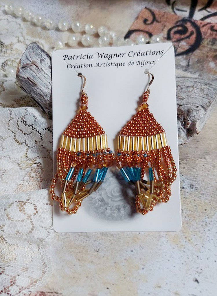 BO Tangerine montées avec rocailles verre, perles cristal Swarovski et crochets d’oreilles Gold filled 14 carats