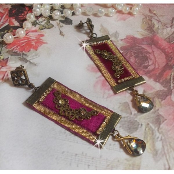 Vintage Arabesque BO skabt med Bordeaux fletninger, Swarovski krystaller og smukt tilbeh&oslash;r 