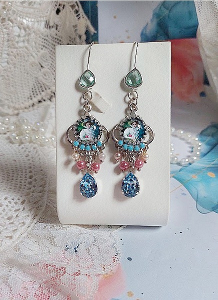 BO Caprice &eacute;l&eacute;gant avec cabochons verres, perles en verre, strass et perles cristal Swarovski