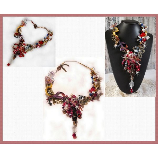 Collier Printemps Color&eacute; avec des cristaux de Swarovski, et des perles diverses