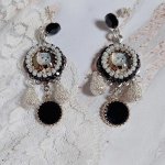 BO Mimichat Steampunk avec cabochons verres, strass, breloques époxy, perles cristal Swarovski et clous argent