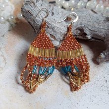 BO Tangerine montées avec rocailles verre, perles cristal Swarovski et crochets d’oreilles Gold filled 14 carats