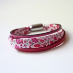 Damearmbånd trio læder & liberty pink blomster 