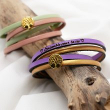 Læderarmbånd i duo af farver, der kan tilpasses med guld cabochon Tree of Life