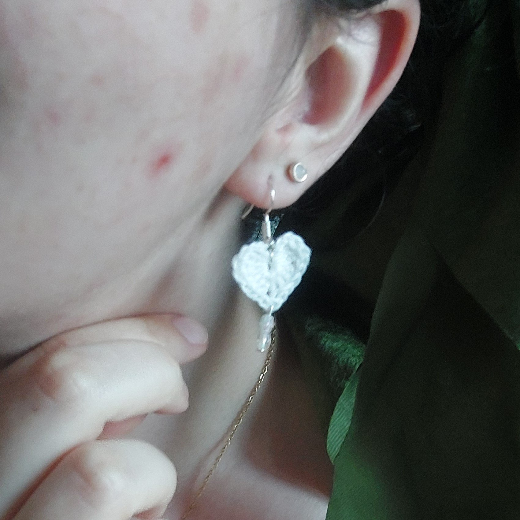 Boucles d'oreilles au crochet cœur simple et perles